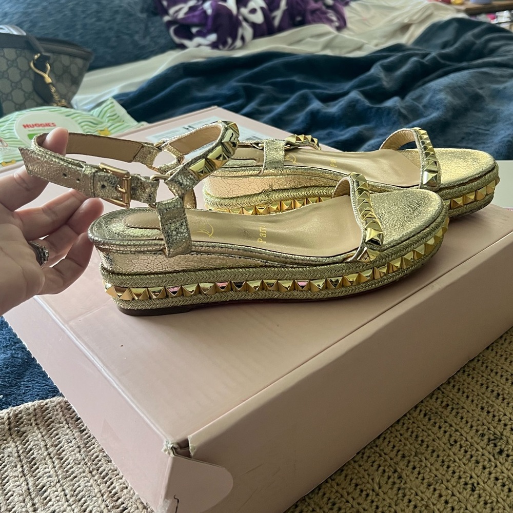 Louboutin spike wedge sandals
